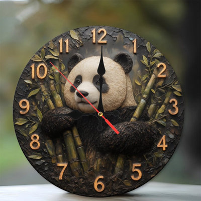 Clock With Panda Holding Bamboo