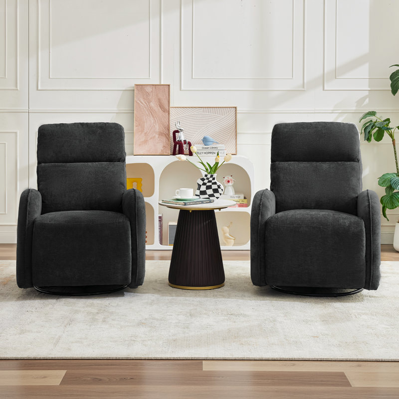 Chenille Black 3-Position Swivel Power Nursery Recliner With USB And Induction Light Strip For Living Room Set Of 2, Black