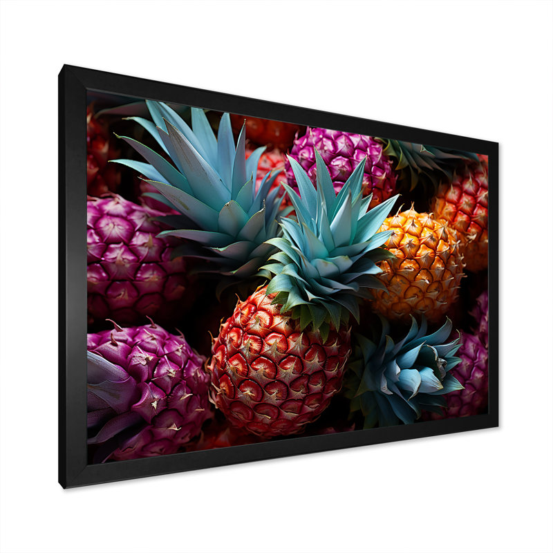 Nectar néon ananas III, H 24 po x l 32 po x P 1 po, Cadre photo noir simple