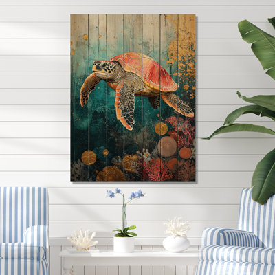 Aquarium coloré avec une tortue au-dessus d'un corail I