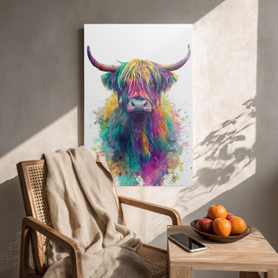 «Vibrant Watercolor Highland Cow», art sur toile haute définition - Studio