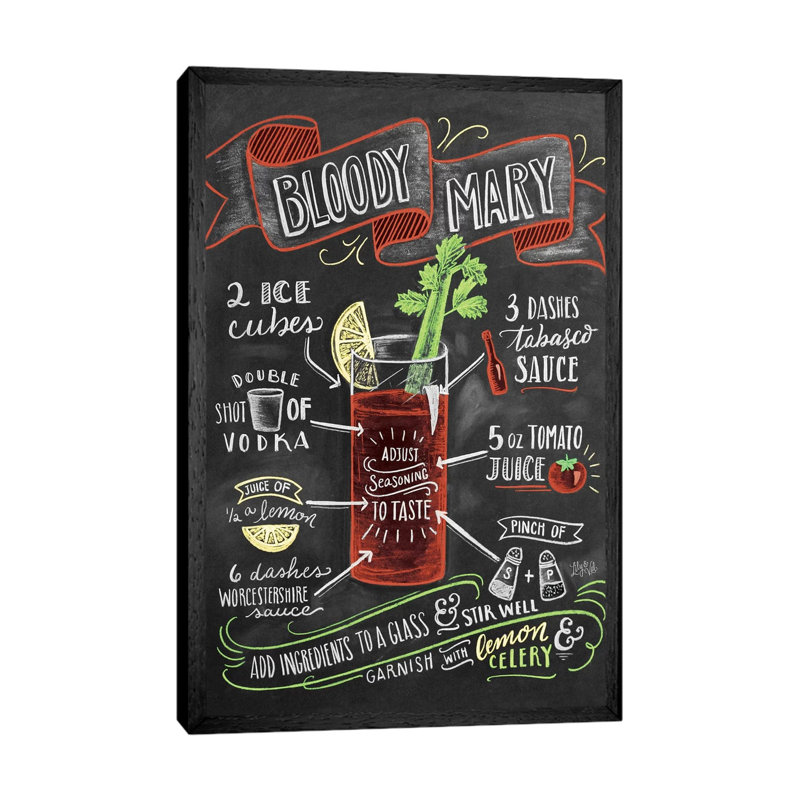 Bloody Mary Recipe - Print on Canvas, 66.04cm H x 45.72cm W x 3.81cm D, Black Floater Framed