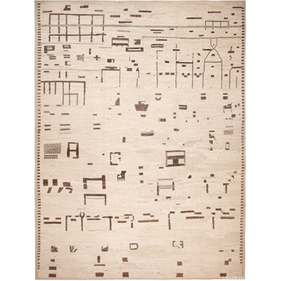 Best Modern Moroccan One-of-a-Kind Rectangle 14'6" X 19'2" New Age Area Rug in Brown/Beige