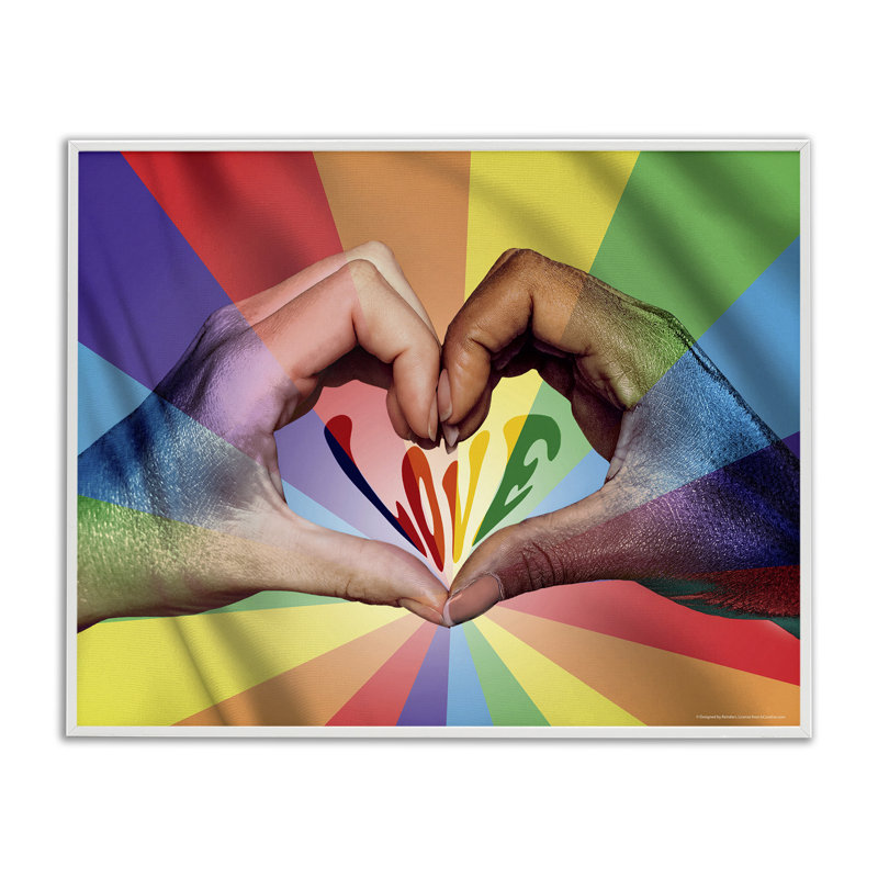 «Rainbow Love Hands», symbole de l'art numérique par Reinders, H 11 po x l 14 po, Giclée encadrée blanc bord de mer