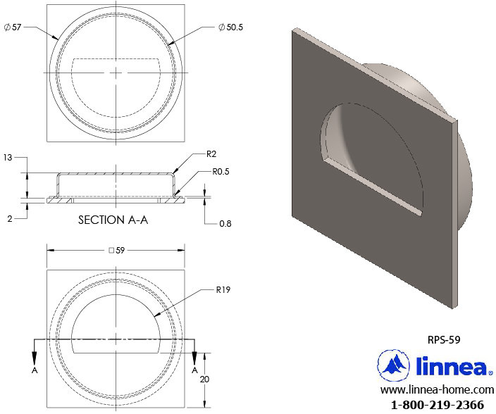 Recessed Pull Plate, Satin Stainless Steel, 2.32" H x 2.32" W x 1" D