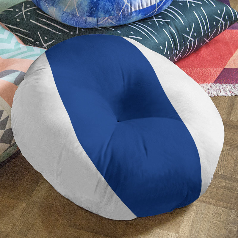  Coussin de sol touffeté, H 26 po x l 26 po, Blanc / Bleu