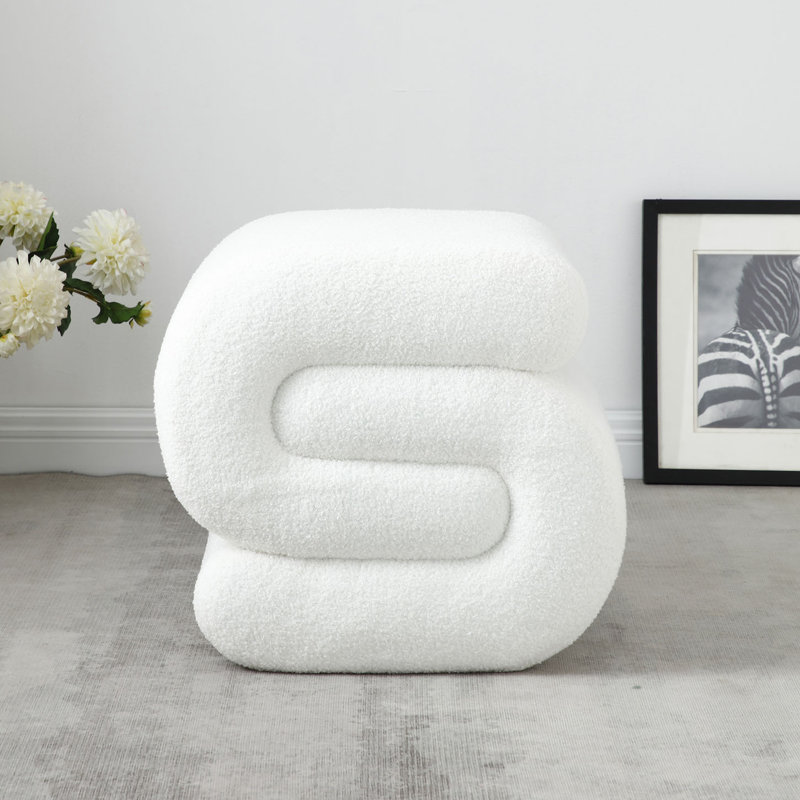 Repose-pieds confortable, repose-pieds rembourré moderne, tabouret de coiffeuse en forme de S, Ourson blanc
