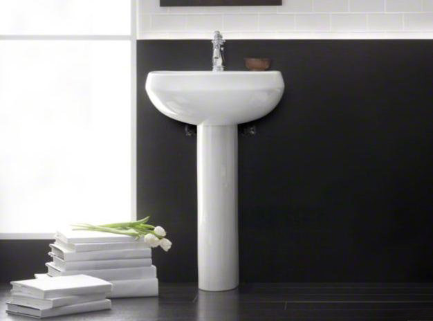 Wellworth Ceramic Pedestal Bathroom Sink with Overflow, 4" Centers, Timberline