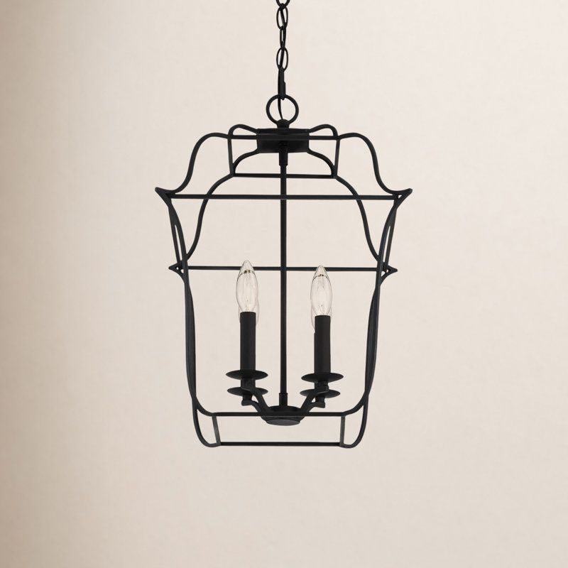 Lark 4 - Light Dimmable Lantern Geometric Chandelier, Royal Ebony, 4, 20" H x 14" W x 14" D