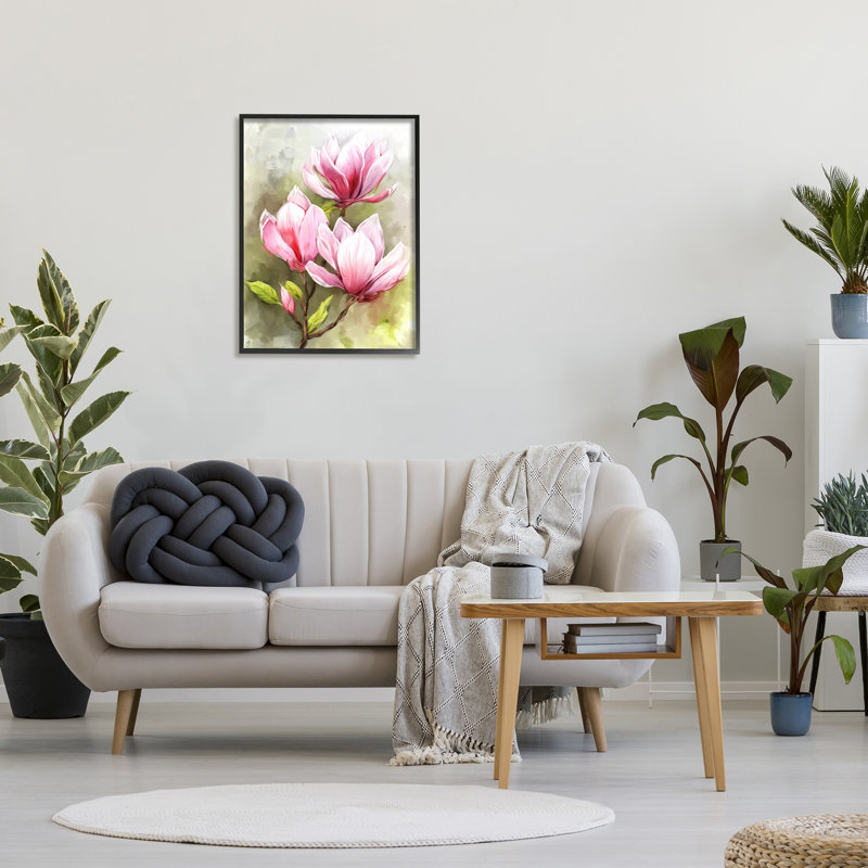 Fleurs de lys roses sur bois par Ziwei Li, Giclée encadrée noir minuit, H 30 po x l 24 po