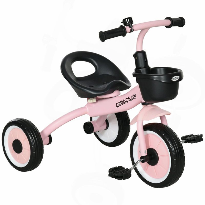 Tricycle pour enfants de 2 à 5 ans avec siège réglable, vélo pour tout-petits avec panier, sonnette, poignées de guidon, rose