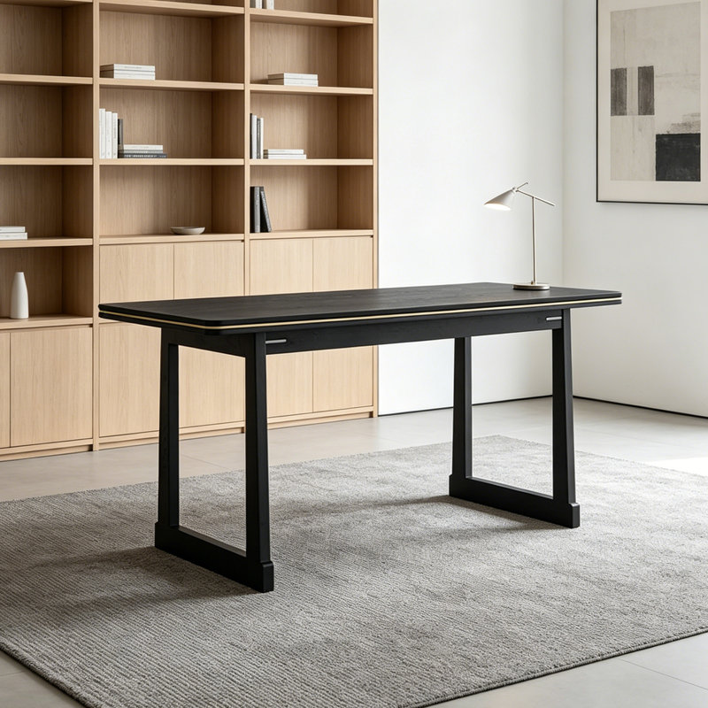 Bureau rectangulaire pratique en bois massif noir, 29.52" H x 62.99" W x 31.49" D