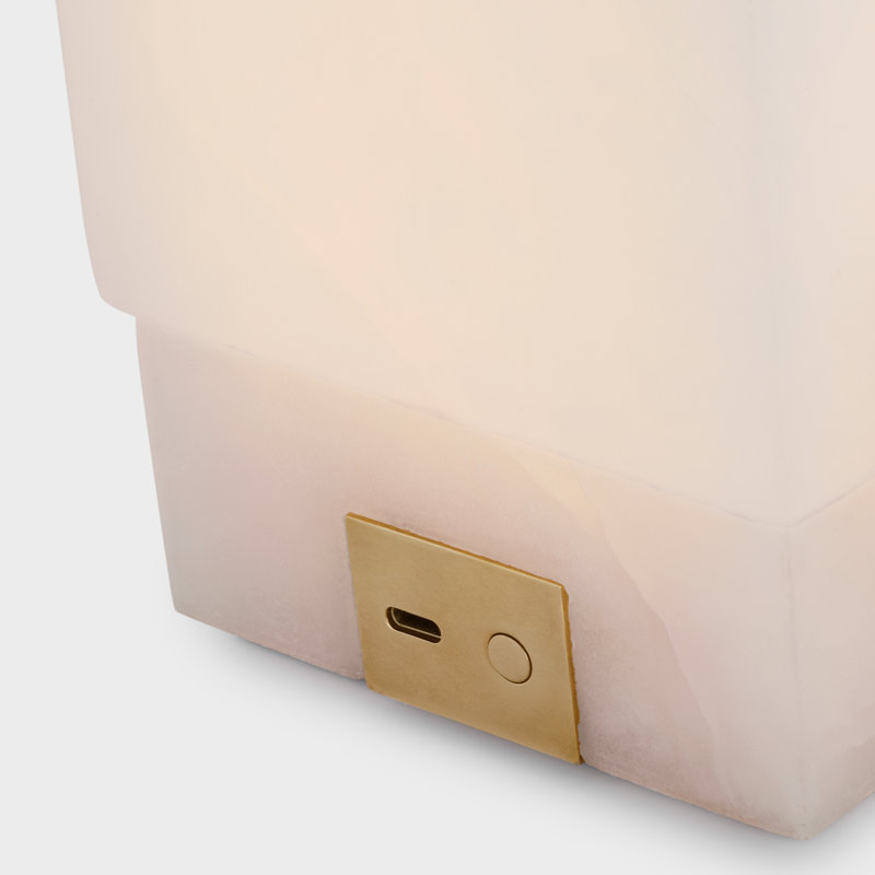 Covet 6" Rechargeable Accent Lamp in Alabaster and Antique-Burnished Brass