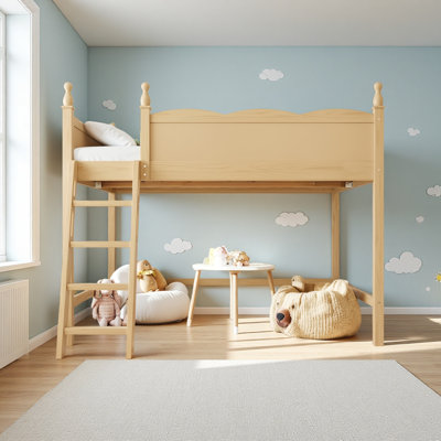 Full Size Loft Bed with Full-Length Guardrails, Solid Wood Loft Bed with Ladders and Ample Under-Bed Space