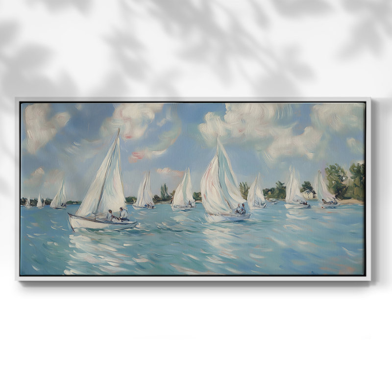 Série nautique-XXXIV- Toile tendue avec châssis tendue, prête à être accrochée, H 25 po x l 49 po, Blanc