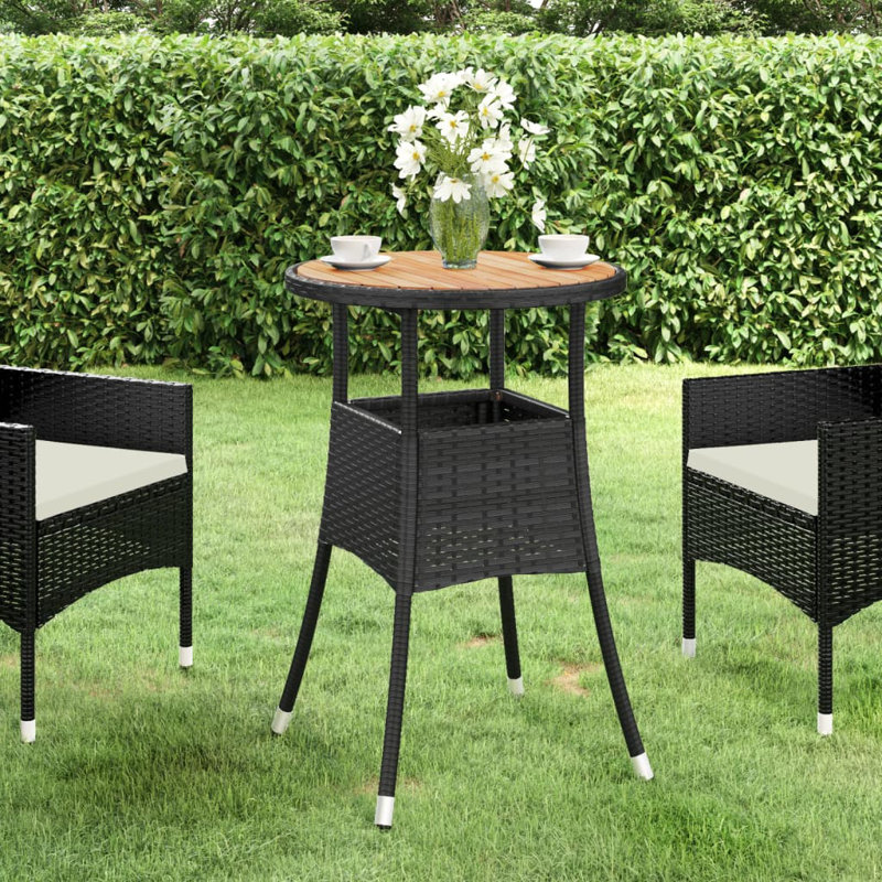 Garden Rattan/Steel/Wooden Dining Table, Black, 75 x 60 x 60cm