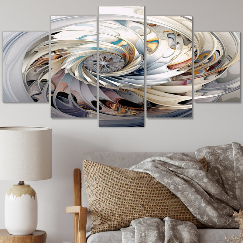 Cosmic Fractal Flowers in Light Blue IV - Fractals, art mural sur toile - 5 panneaux