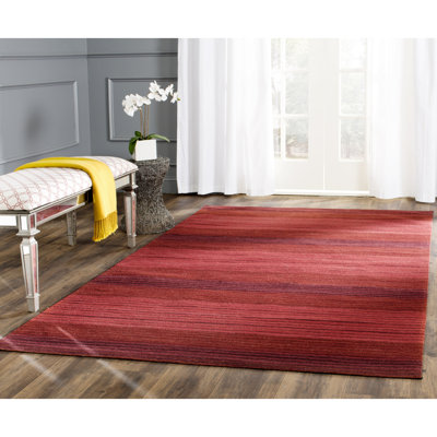 Tapis rayé rouge en laine et coton tissé à la main Cruz