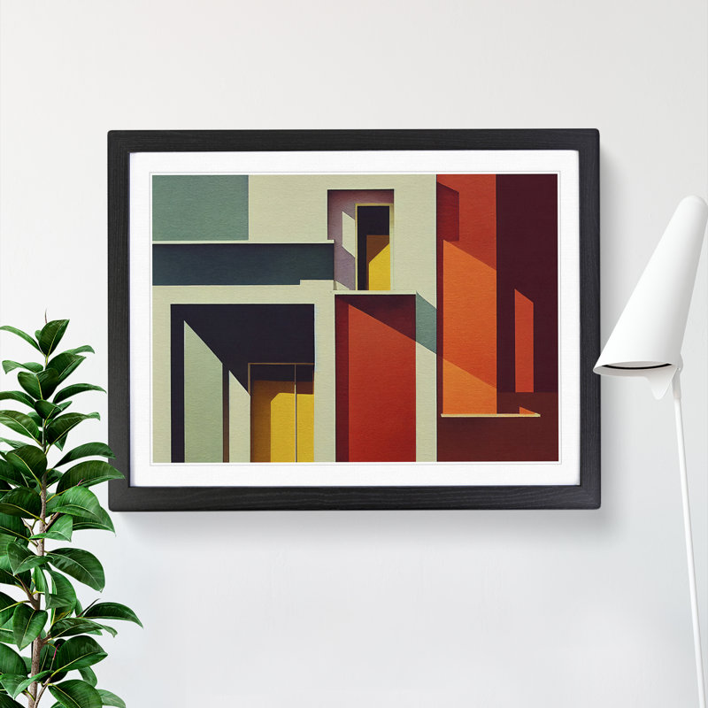 Bauhaus Architecture Abstract - Single Picture Frame Print, Black, 46cm H x 64cm W x 2cm D