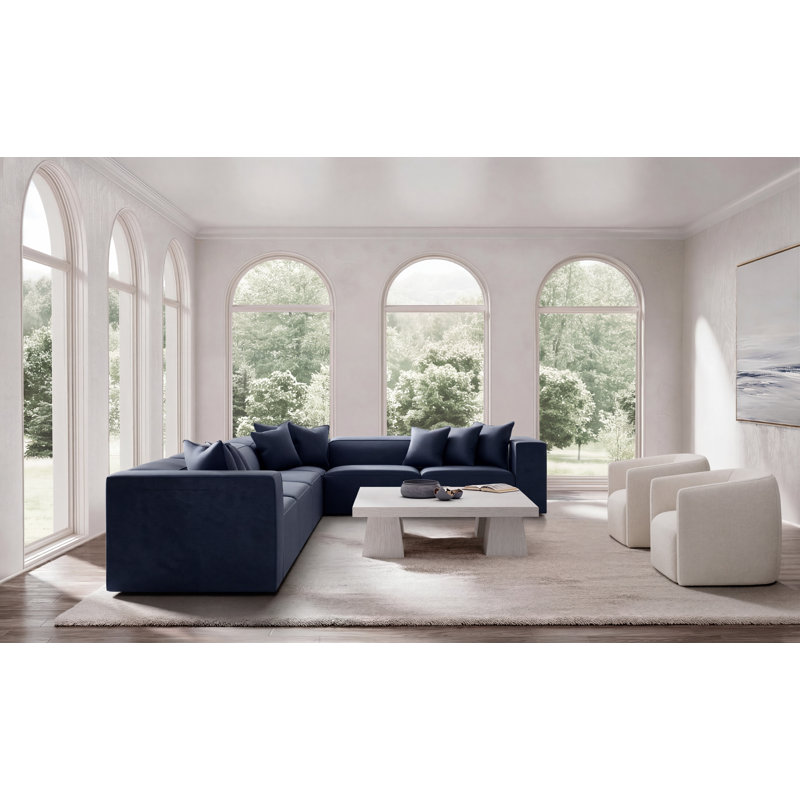 Bernhardt Bliss 4-Piece Fabric Sectional, Blue Polyester, 28" H x 160.5" W x 123.5" D