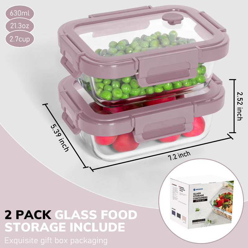 Contenants de préparation de repas en verre trempé hermétique avec couvercle, Rose
