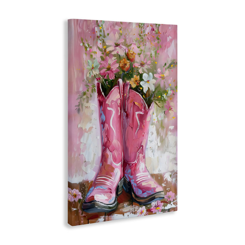 Bottes florales, toile de cowboy rose, design par LSR Design Studio, H 36 po x l 24 po