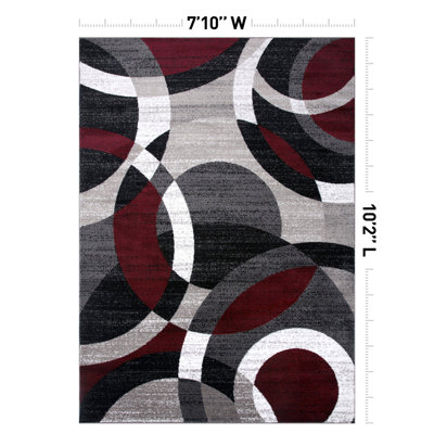 Archeveque Woven Abstract Burgundy/White/Black Area Rug - Modern Geometric Polypropylene Carpet for Living Room, Bedroom, or Hallway