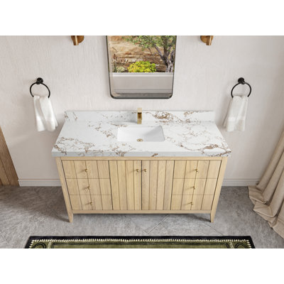 Meuble-lavabo simple en bois de chêne Atlanta Calacatta Poanazzo Quartz