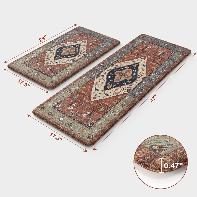 Ensemble de 2 tapis de cuisine rembourrés imperméables et antidérapants, Rouge