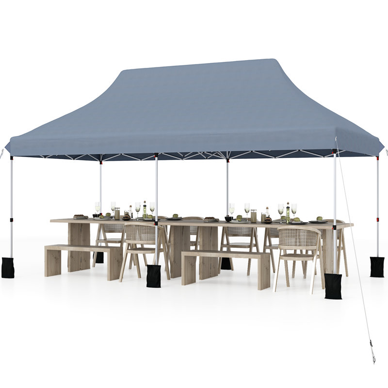 Gymax 10 x 20FT Pop-up Canopy Tent Folding Instant Sun Shelter w/ 3 Adjustable Heights, Gray