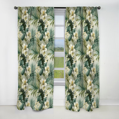 Neutral Tropics Tropical Pattern III - Floral Curtain - Velvet Blackout Floral Curtain - 1 Panels