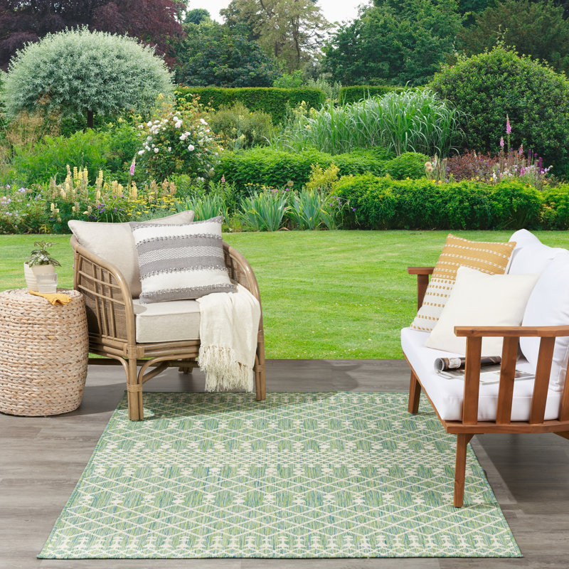 Tapis intérieur / extérieur Robbs, Rectangle 5 pi x 7 pi, Bleu et vert