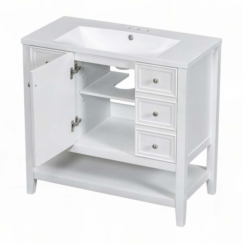 36" Bathroom Vanity with Ceramic Sink, White