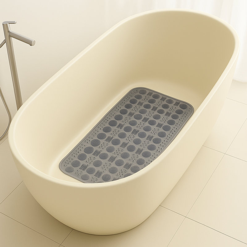 Tapis de douche à formes géométriques Aaleigha, Gris