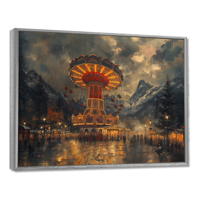 Carousel Amusement Parks Adventure V - Art mural de parcs d'attractions, H 34 po x l 44 po, Encadrement argenté