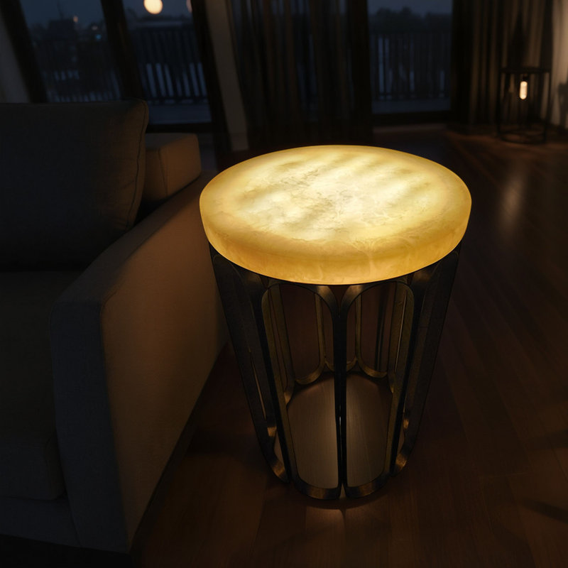 Table d'appoint ronde élégante de 12 pouces avec plateau en marbre ambiant