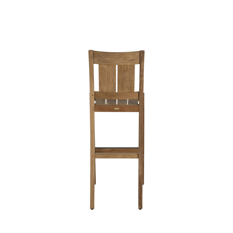 Croquet 30" Patio Bar Stool with Cushion, No Welt, Natural White, Natural Teak