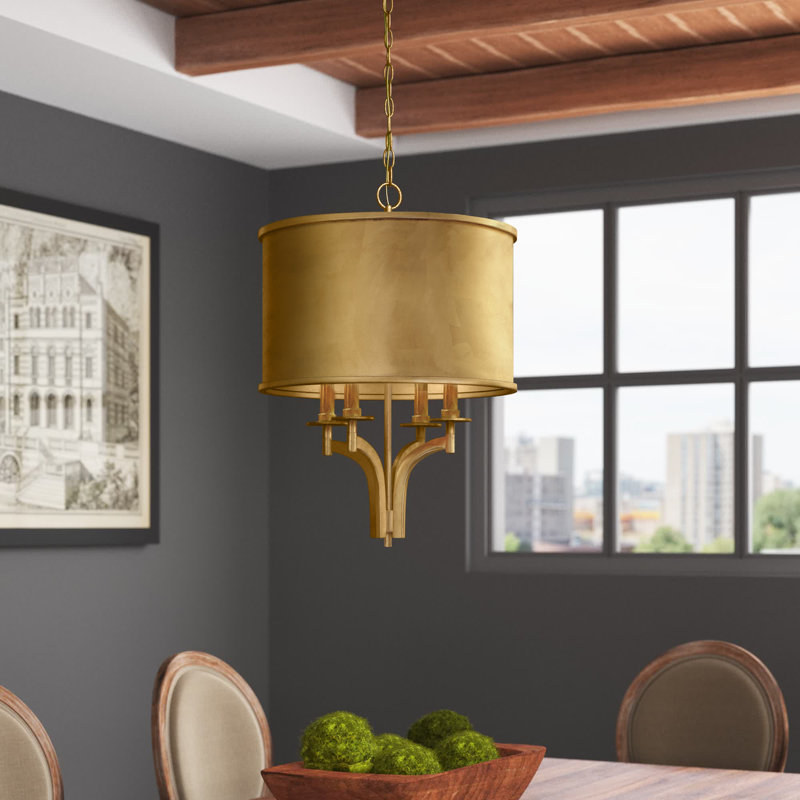 Alejo 4 - Light Lantern Drum Chandelier, Gold Foil Sticked