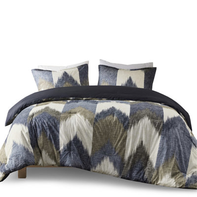 Navy Printed Comforter - Full/Queen, Cotton With Filling, , 2 Matching Shams For A Charming Journey Navy, Cotton, Peaceful Sanctuary