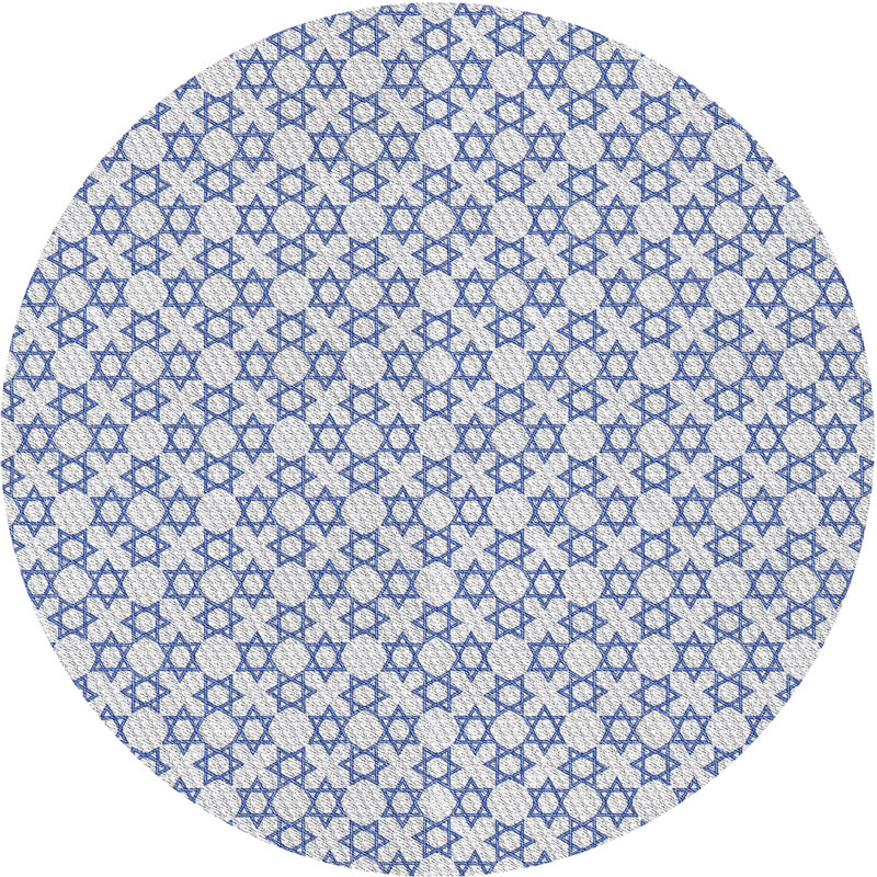 Laine tissée à la machine en laine et polyester bleu/blanc Tapis décoratif, Rond 7 pi
