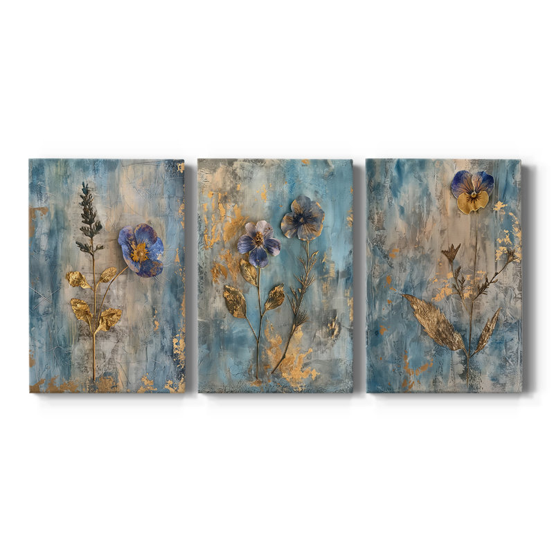 FLORAL Series XLIX - Toile tendue avec châssis sur mesure - 3 pièces, H 27 po x l 54 po