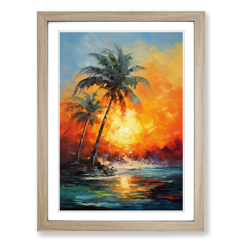 Palm Tree Expressionism No.2 - Single Picture Frame Print on Wood, Oak Framed, 64cm H x 46cm W x 2cm D