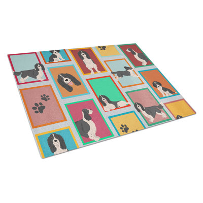 Lots of Black and White English Springer Spaniel Glass Cutting Board Large