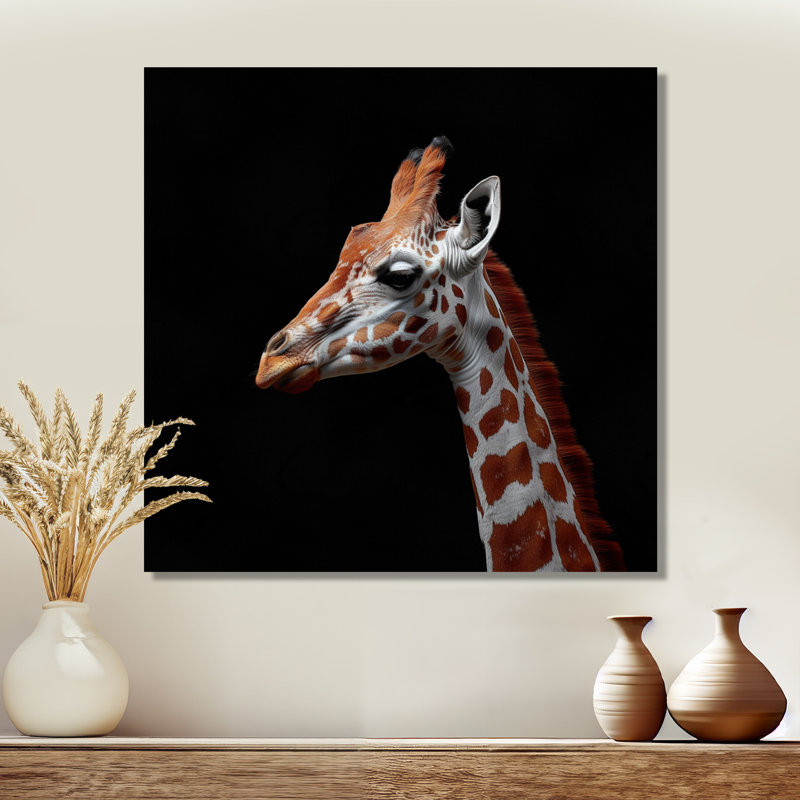 Girafe brune sur fond noir - décoration murale animal girafe, Toile tendue, H 16 po x l 16 po x P 1 po
