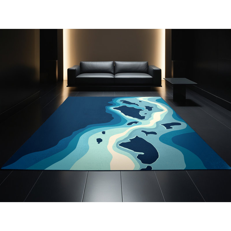 Tapis bleu marine délavé à la machine Paret Whitsunday Coast, 6 x 9