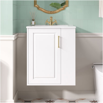 Armoire de salle de bain murale 20 "avec armoire latérale combinée, armoire de salle de bain avec porte à fermeture douce, meuble-lavabo moderne avec lavabo, blanc