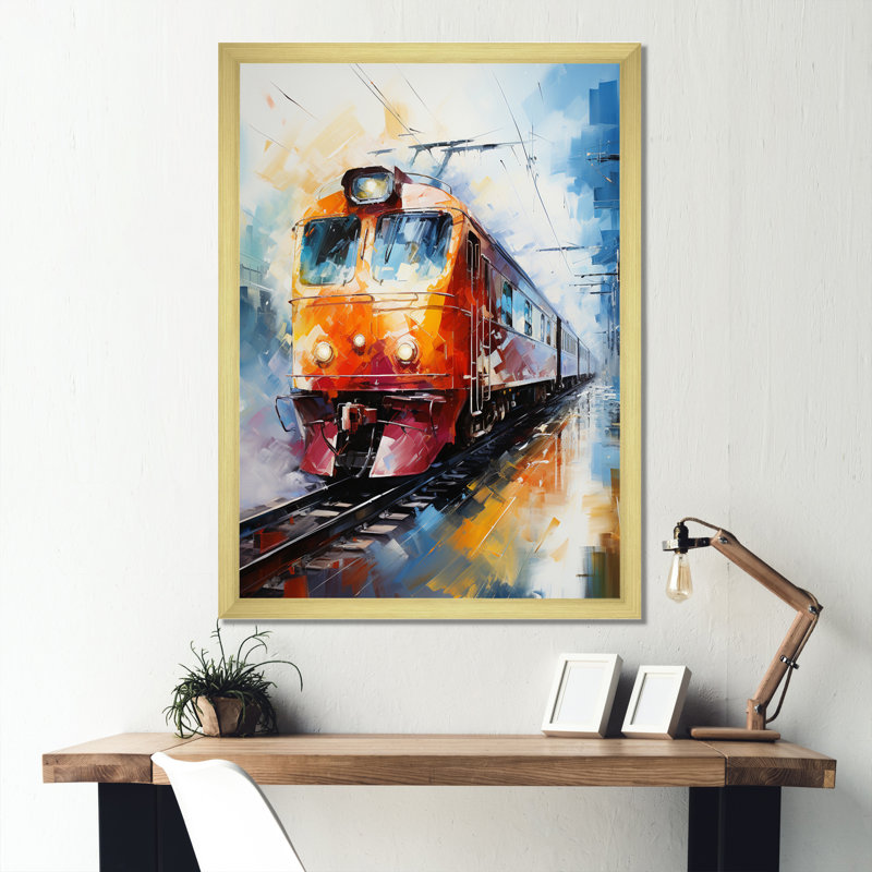 Abstrait train vibrant mouvement I - impressions sur toile modernes, H 32 po x l 16 po x P 1 po, Encadrement doré
