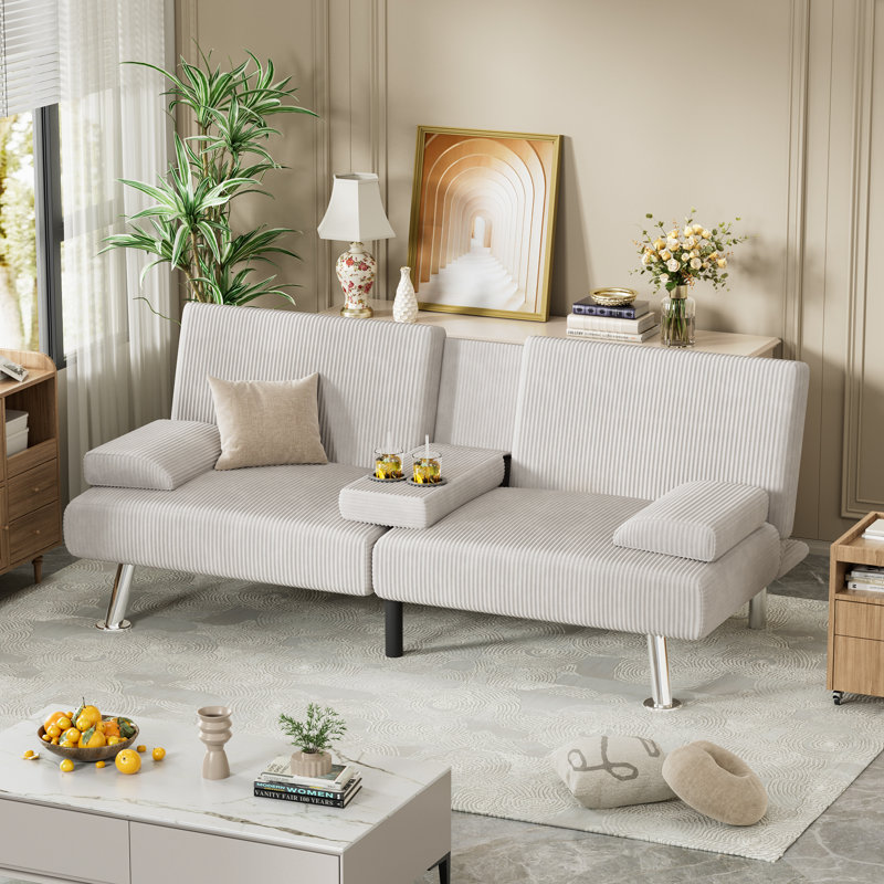Preas 65'' Upholstered Convertible Sofa, White