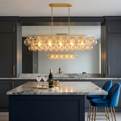 Luminaire suspendu linéaire à 5 lumières pour îlot de cuisine 53 "avec globes en verre cognac double couche, hauteur réglable 16" à 94 "pour salle à manger