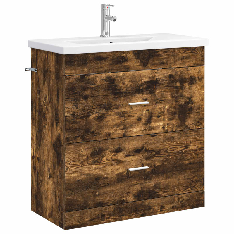 Vanity & Mirror Set, Smoked Oak